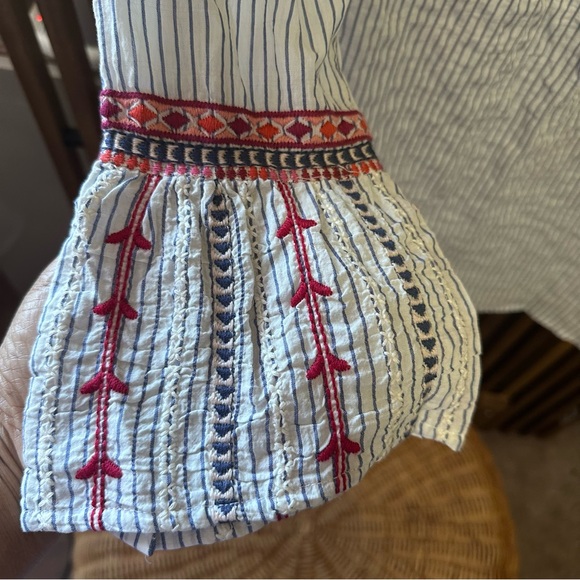 Johnny Was White Stripe Button-Down Shirt with Embroidery Arie Flute Sleeves - Picture 9 of 9